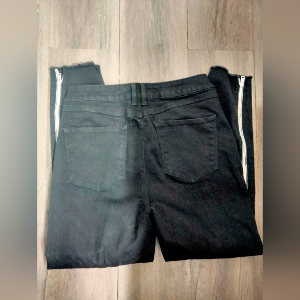 Women's Black Faded Rewash jeans with leg length zippers - Picture 2 of 6